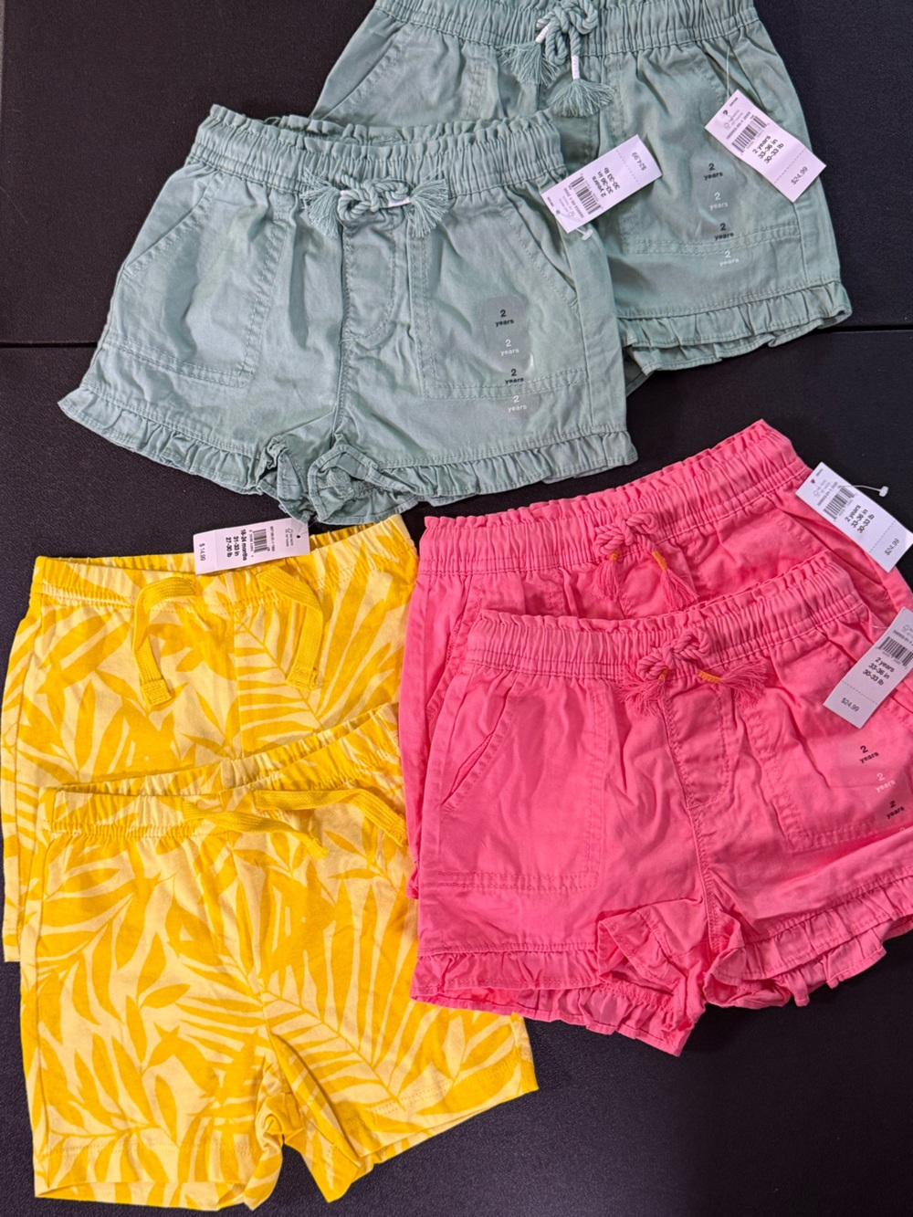 Twin girls lot -NWT 18-24 Casual Elastic-Waist Shorts - Sage, Pink & Yellow